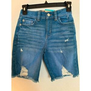 Thereabouts Girls Denim Bermuda Shorts Size 10 Dark Wash Distressed Stretch NWT